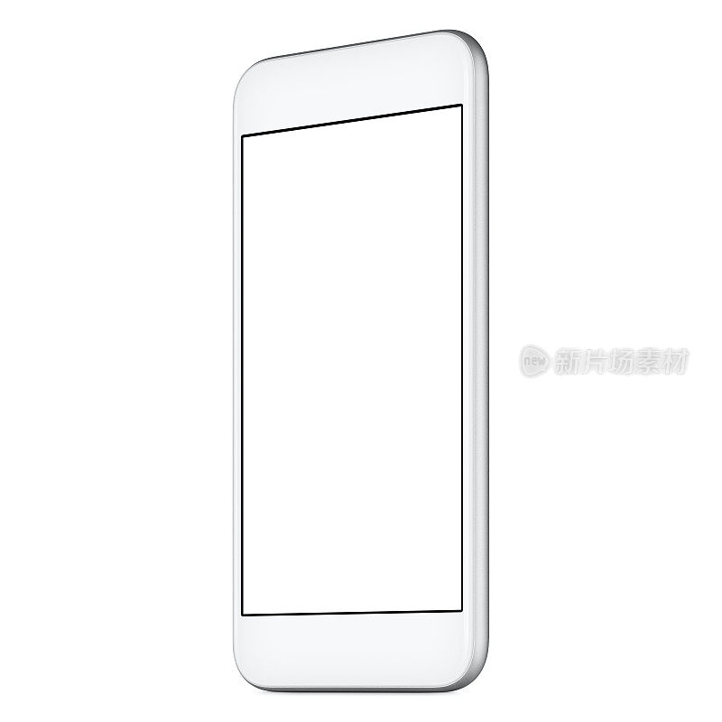 白色智能手机模型略CW旋转与空白屏幕隔离在白色背景