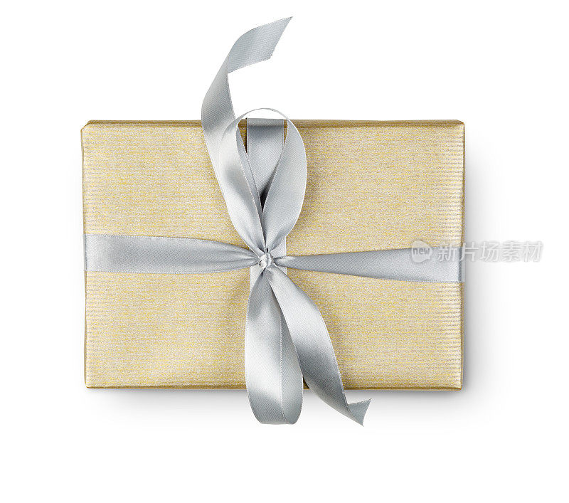 生日节日礼盒在金色的纸孤立的白色