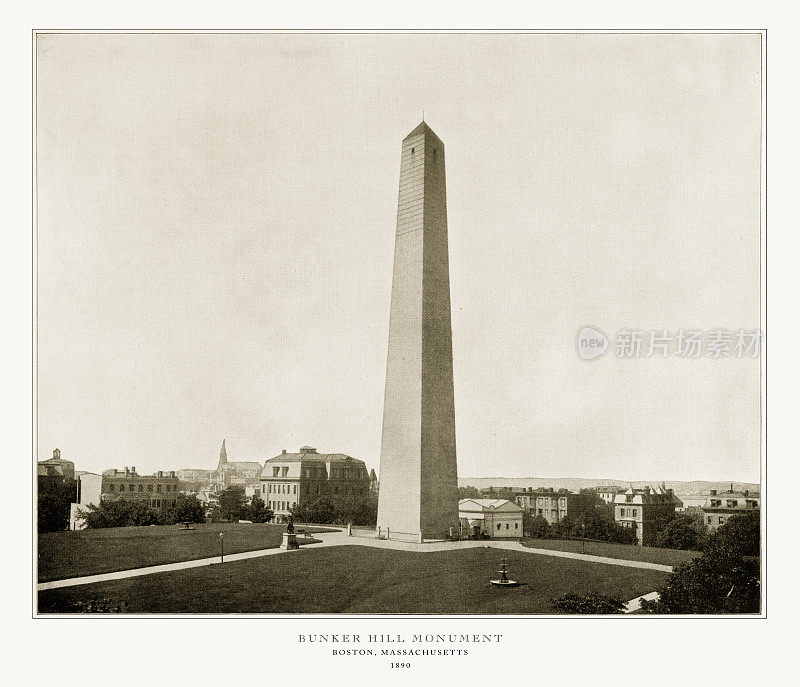 邦克山纪念碑，波士顿，马萨诸塞州，美国，古董美国照片，1893