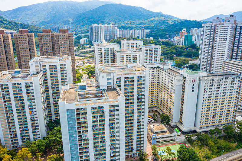 香港大埔新市镇的无人机瞰图