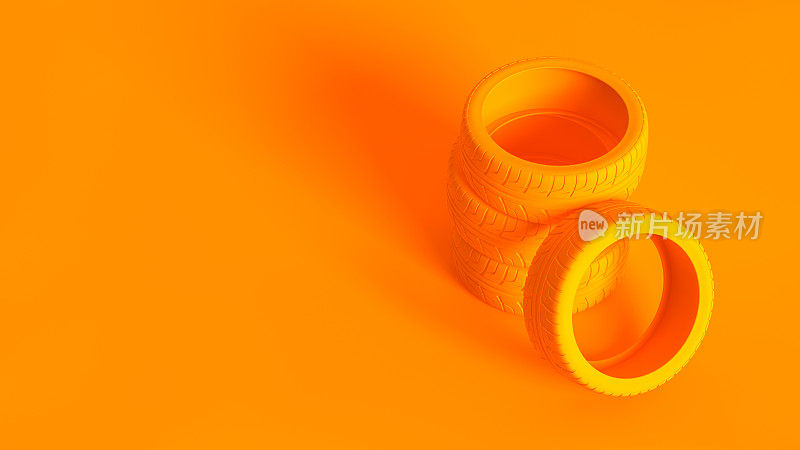 一套轮胎，完全色调在橙色。