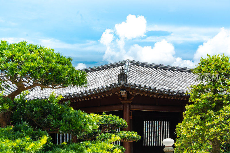 屋顶装饰和建筑细节。香港志莲尼姑庵