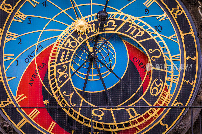 布拉格天文钟特写在老城广场细节-捷克共和国
