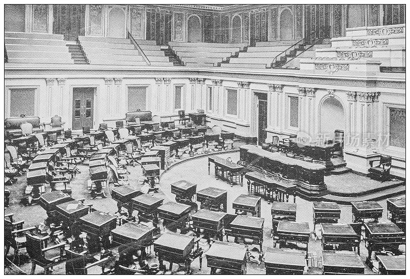 美国华盛顿的古老黑白照片:国会参议院会议厅