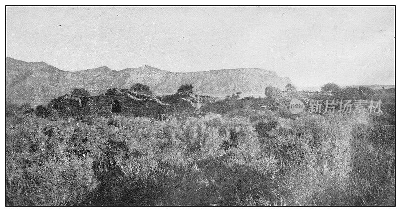 美国古老的黑白照片:阿兹特克泉史前遗址，亚利桑那州