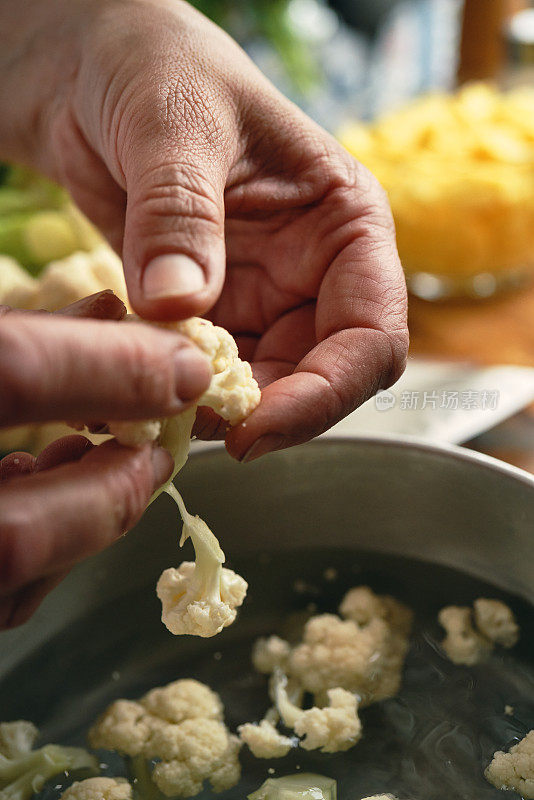 准备印度素食Aloo戈壁菜与土豆和花椰菜