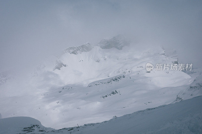 新鲜的粉雪覆盖了山坡