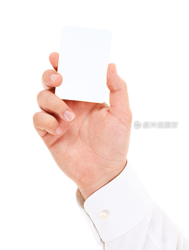 空白卡片在男性手中，白色背景