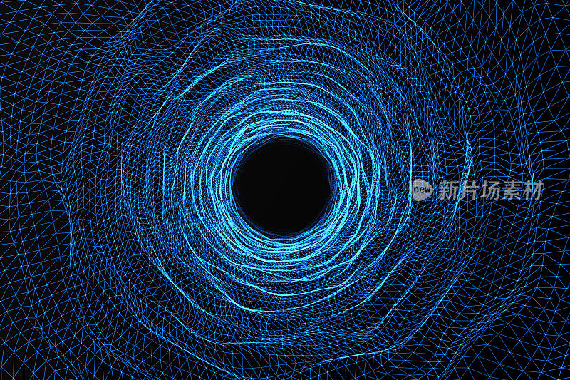 宇宙虫洞，太空旅行概念，可以连接两个宇宙的漏斗形隧道。三维渲染