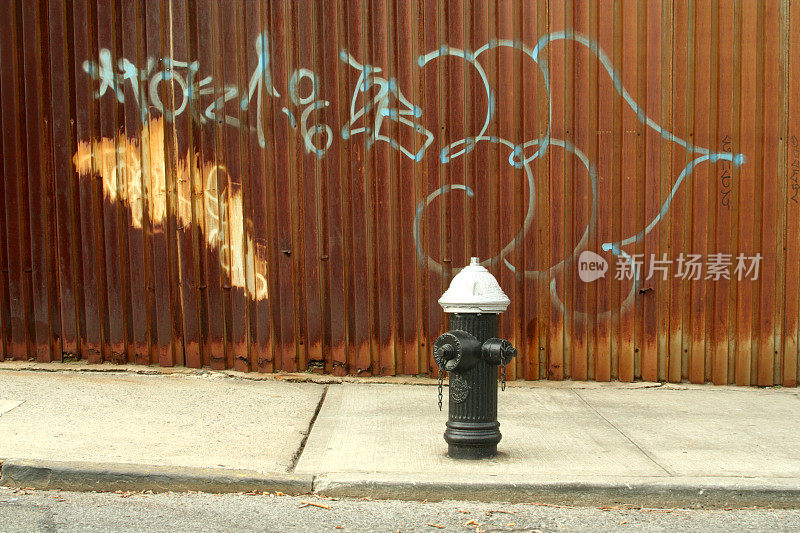 涂鸦覆盖的墙壁和消防栓纽约背景