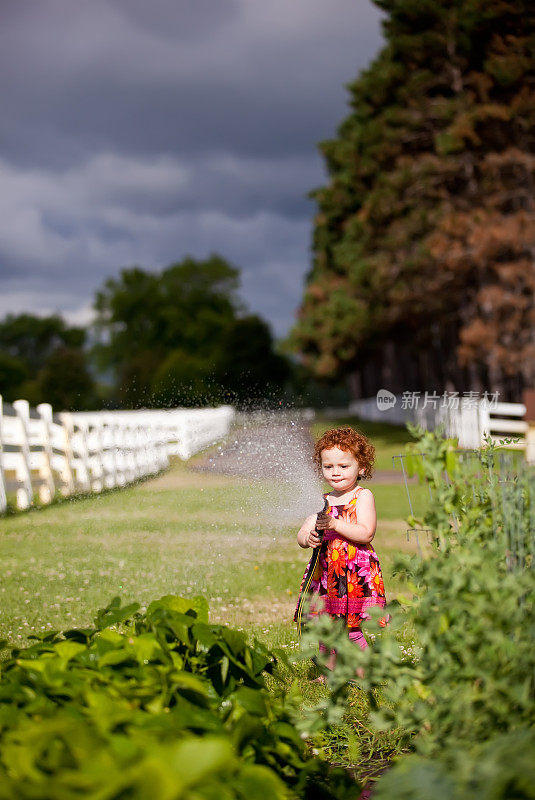 女孩浇花园