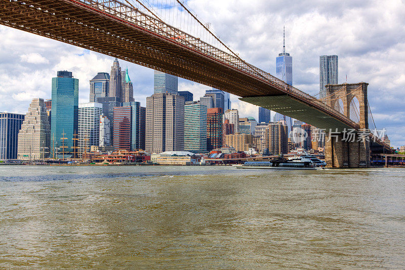 布鲁克林大桥、纽约天际线和世贸中心。