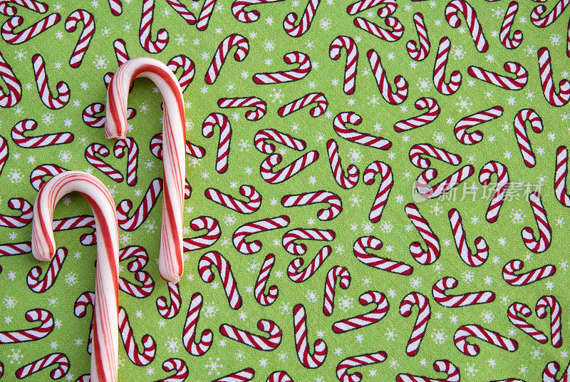 薄荷糖手杖，红色和绿色圣诞节日食物背景