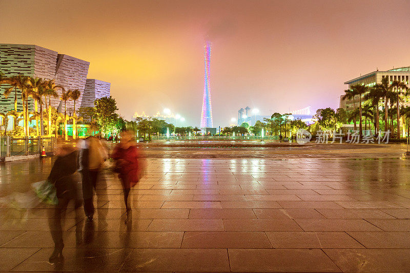 广州塔，人抽象，，伞，喷泉，夜，中国