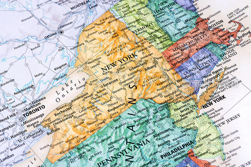 纽约，新泽西，马萨诸塞，康涅狄格州的地图