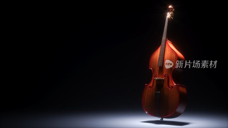 低音提琴在黑暗工作室3D渲染