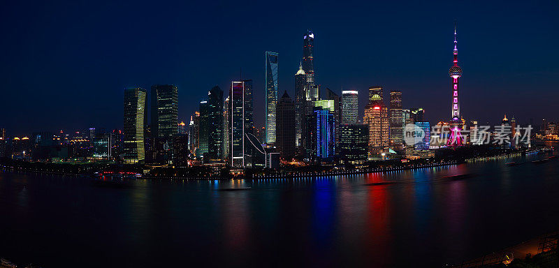 航拍上海天际线夜景全景