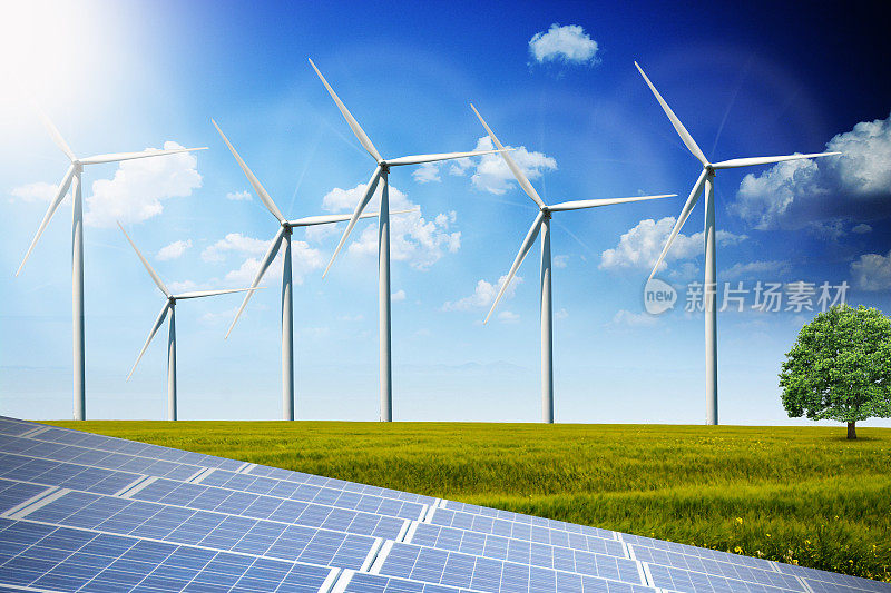 光伏太阳能板和风力涡轮机产生替代能源