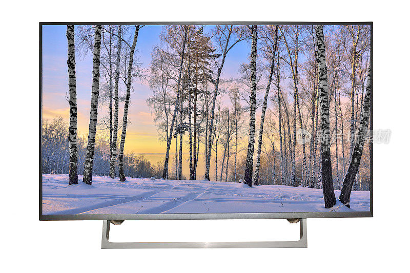 现代高清电视或显示器与冬季景观屏幕
