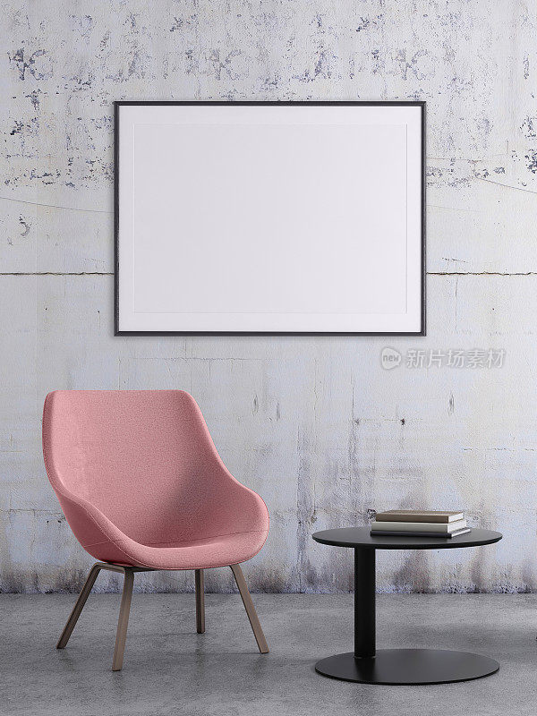 室内场景与粉红色的椅子和相框模板