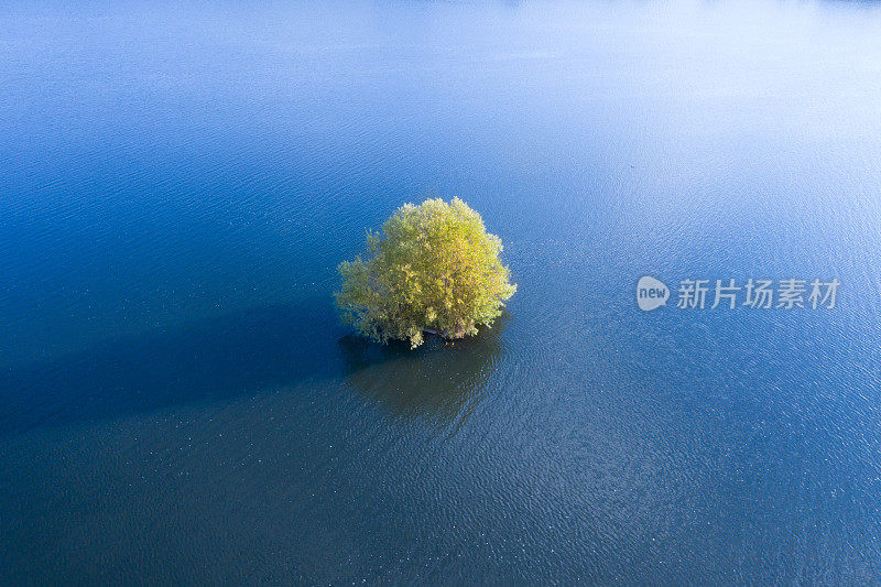 小岛在清澈的蓝色湖中