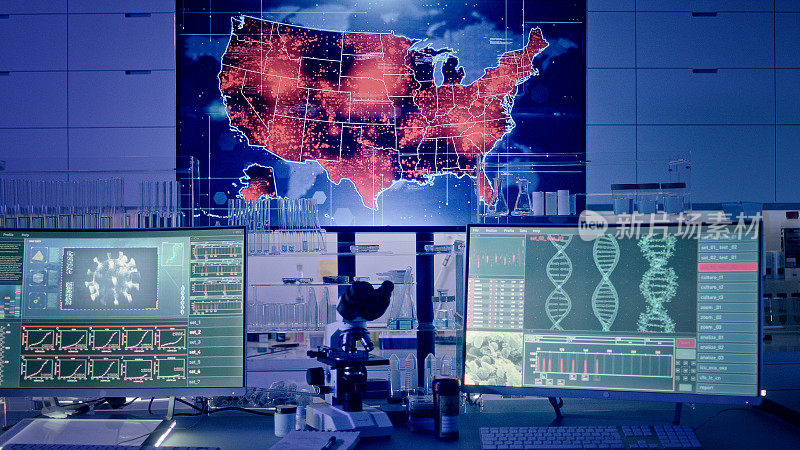 未来实验室。美国地图上的病毒传播水平。疾病大爆发