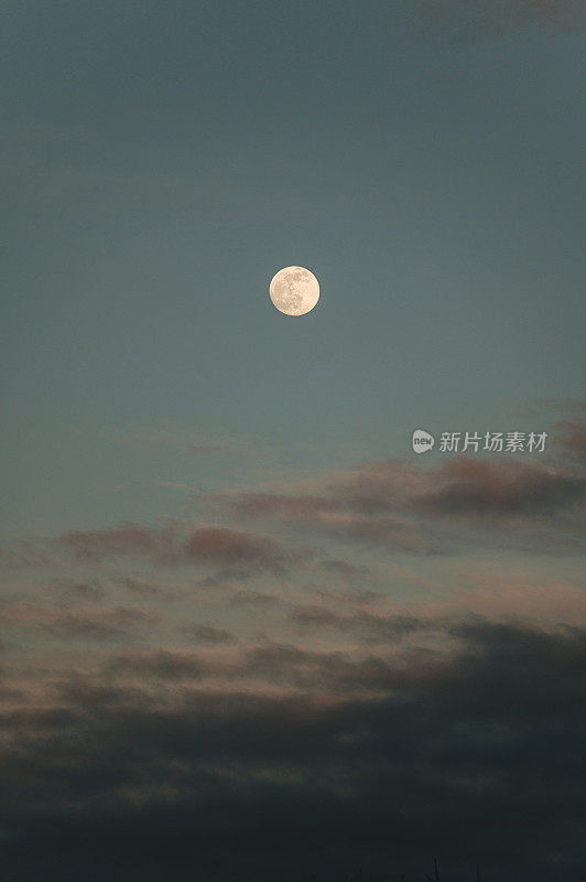 夕阳下的天空，满月