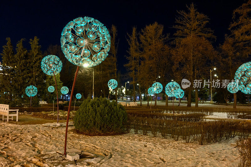 莫斯科VDNKh北部玫瑰花园的圣诞灯雕塑