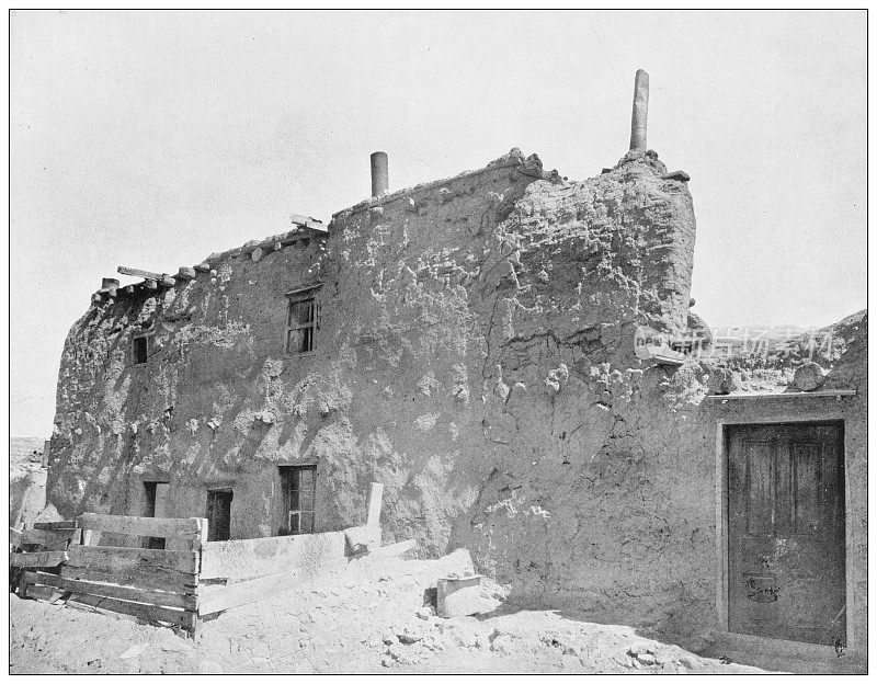 古董照片:美国最古老的房子，新墨西哥州圣达菲