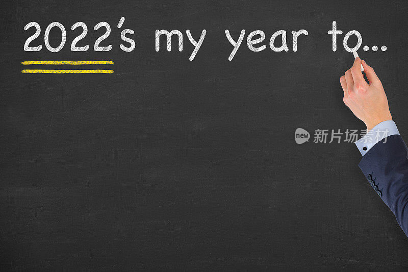 人类手绘2022年是我的一年，以黑板为背景