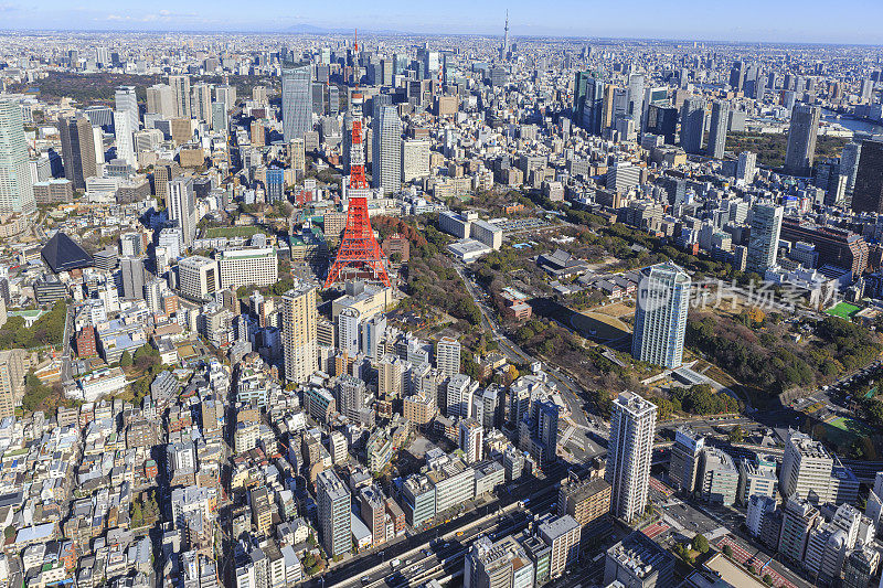 东京塔和东京晴空塔，日本，东京，港区
