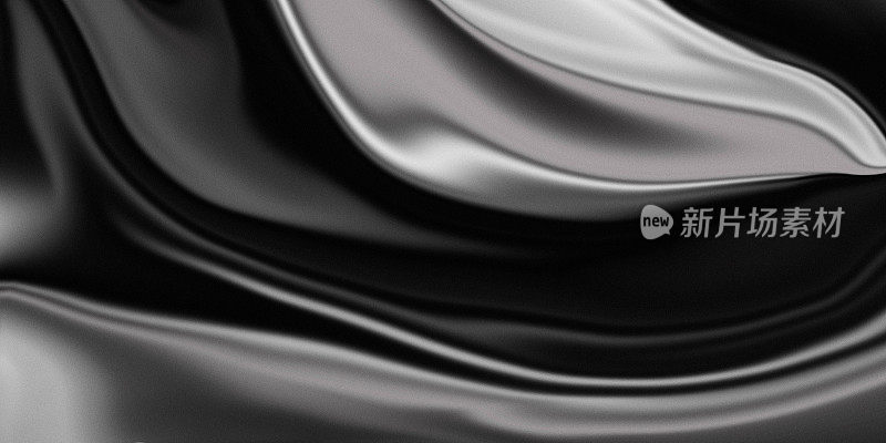 金属反光丝绸辉光。抽象的黑色波浪背景与添加噪音的博客设计，封面，演示文稿