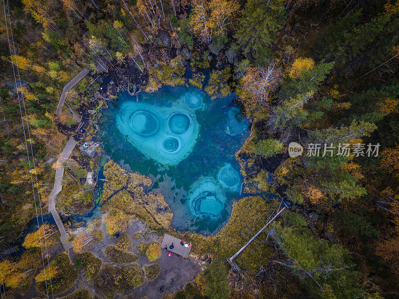 这个美丽的小湖位于俄罗斯西伯利亚阿尔泰山脉的森林中央，湖水碧绿