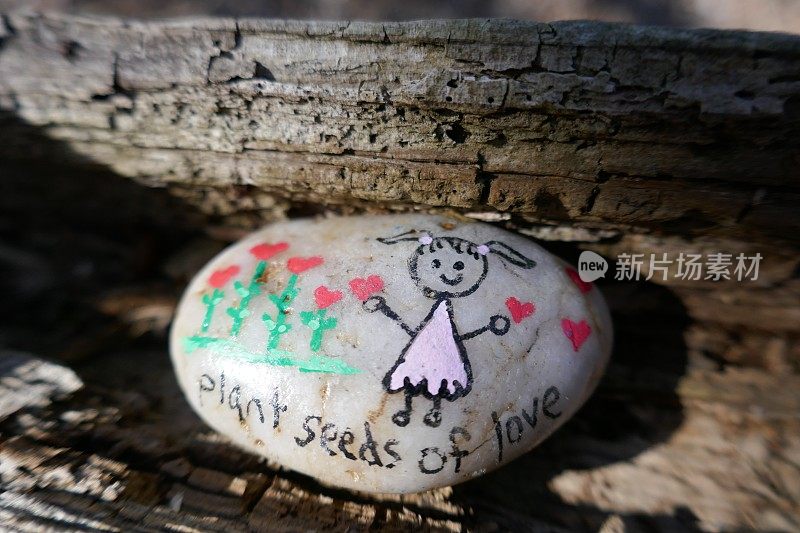 种下爱的种子，把女孩的形象画在善良的岩石上