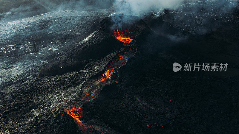 冰岛Fagradalsfjall火山喷发的鸟瞰图