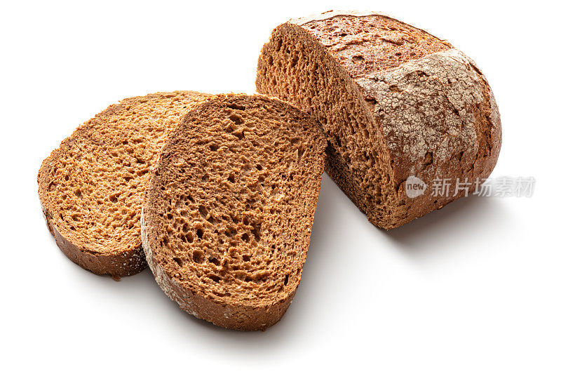 面包:白色背景下的棕色面包