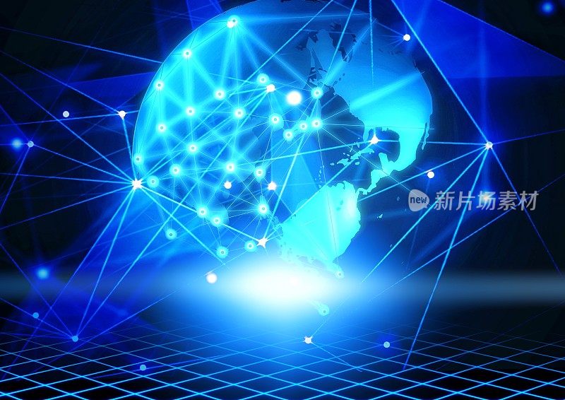 全球网络概念环绕地球的光通信网络的3D图