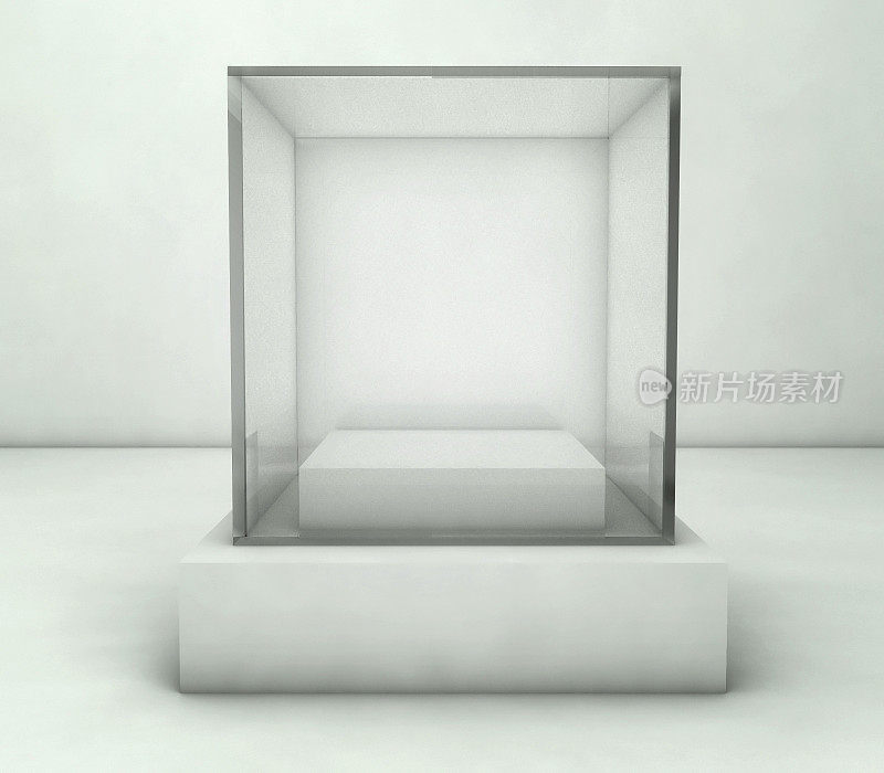 3D展示空间的空白玻璃展示在白色上