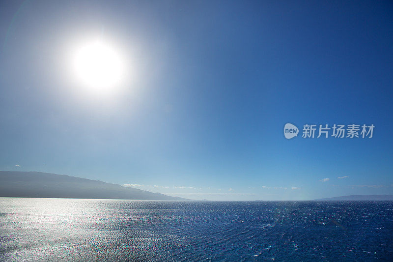 夏威夷海景与地平线上的莫洛凯岛和拉奈岛