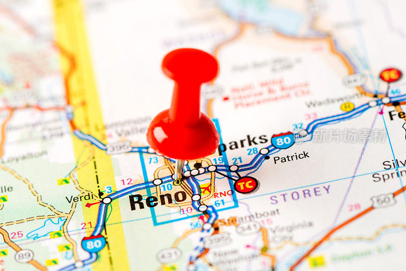 美国首都城市的地图系列:雷诺，内华达州
