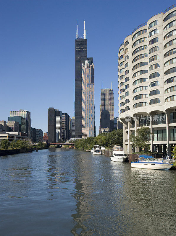 芝加哥河和高层建筑。