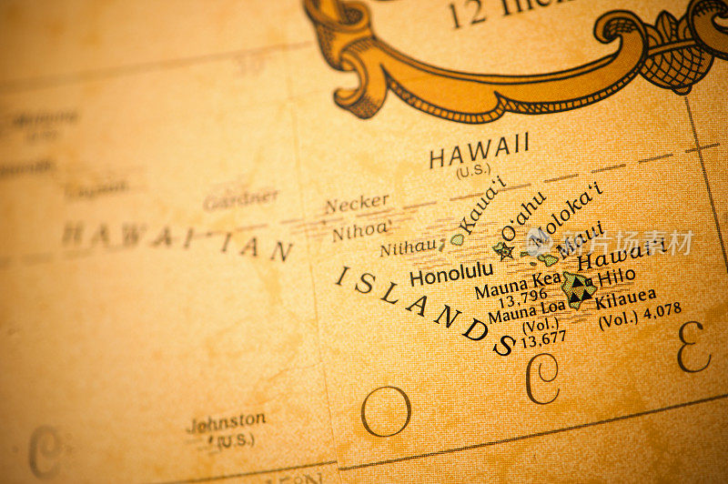 夏威夷群岛的黄色地图