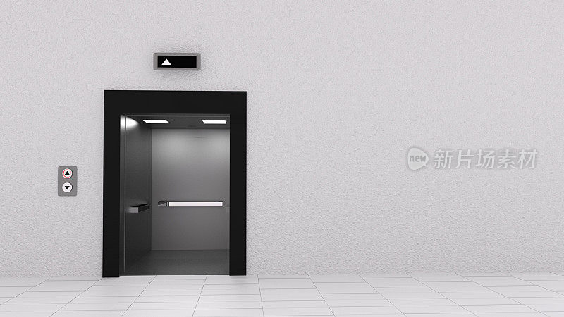 电梯的3D渲染与开放的门