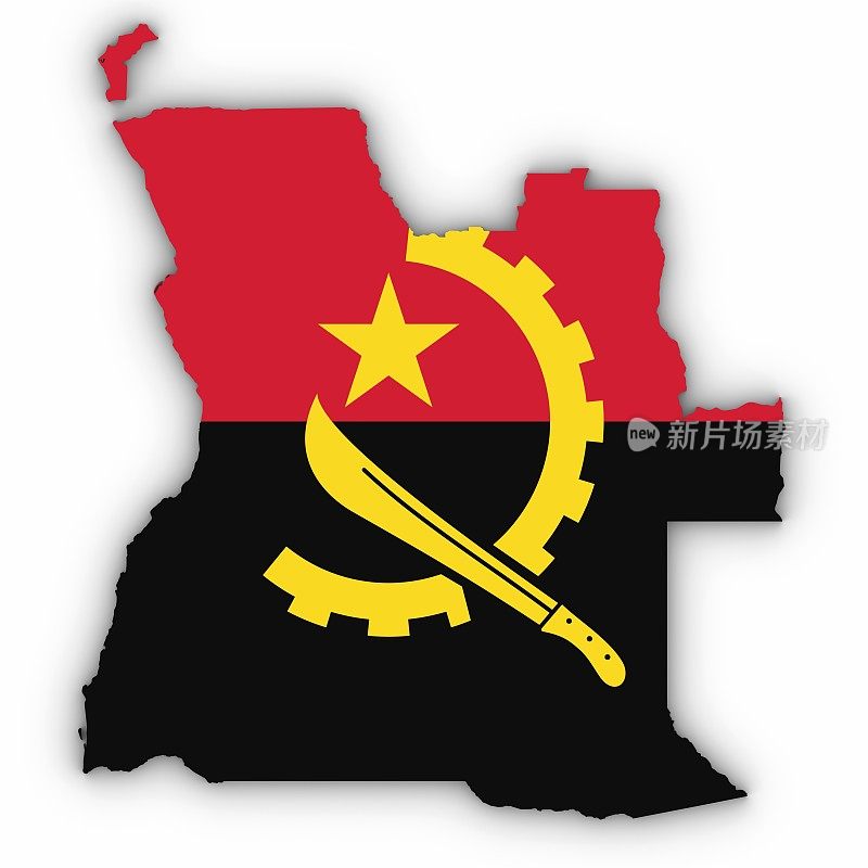 安哥拉地图轮廓与安哥拉国旗在白色与阴影3D插图