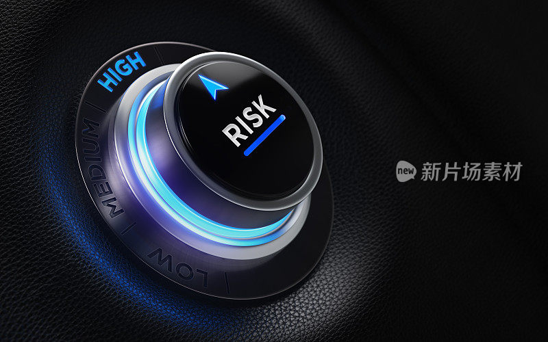 金融和投资概念-风险标签按钮上的汽车仪表盘