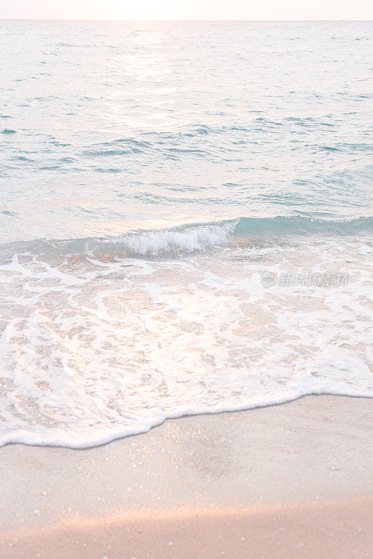 柔和的蓝色海浪在棕榈滩的岸边