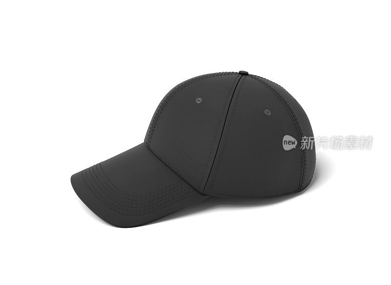 一个新的棒球帽的3d渲染用黑色的纺织材料躺在白色的背景上