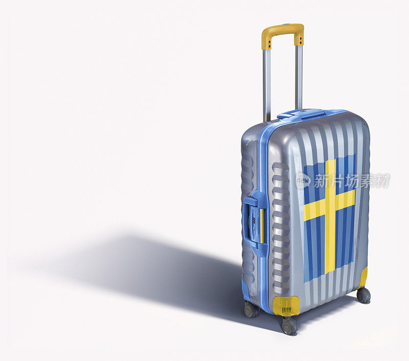白色上有瑞典国旗的现代手提箱