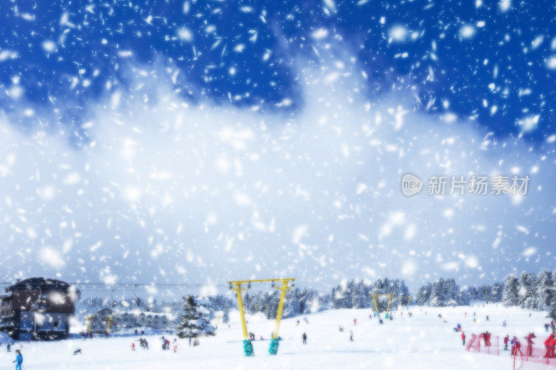 在背景上分散的滑雪和冬季景观