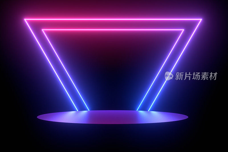 紫外氖激光发光线，抽象3D背景与空产品架，平台